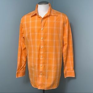 GAP fitted bright Orange Button Down Shirt Mens size XL long sleeve plaid